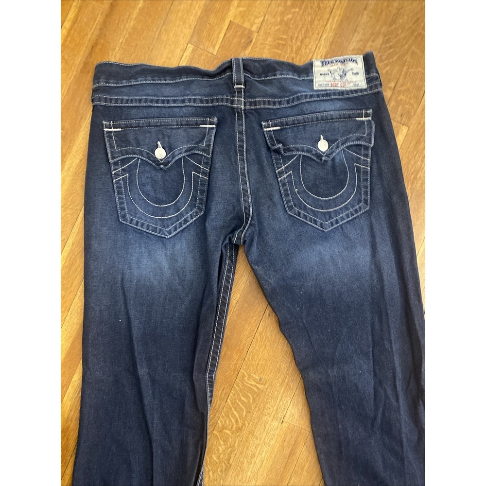 True Religion Boot Cut Blue Denim Jeans Men's Size 42x32 Wide Leg Flap Pockets - Picture 7 of 16